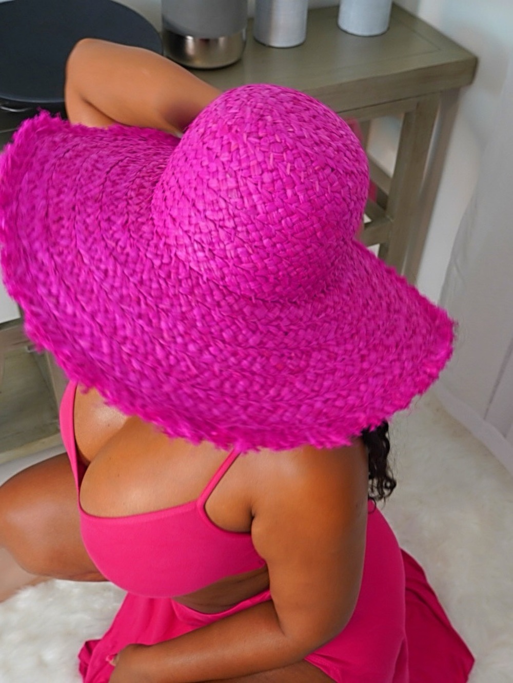 Wide Brim Straw Sun Hat in Fuchsia - Stylish Women’s Beach Hat